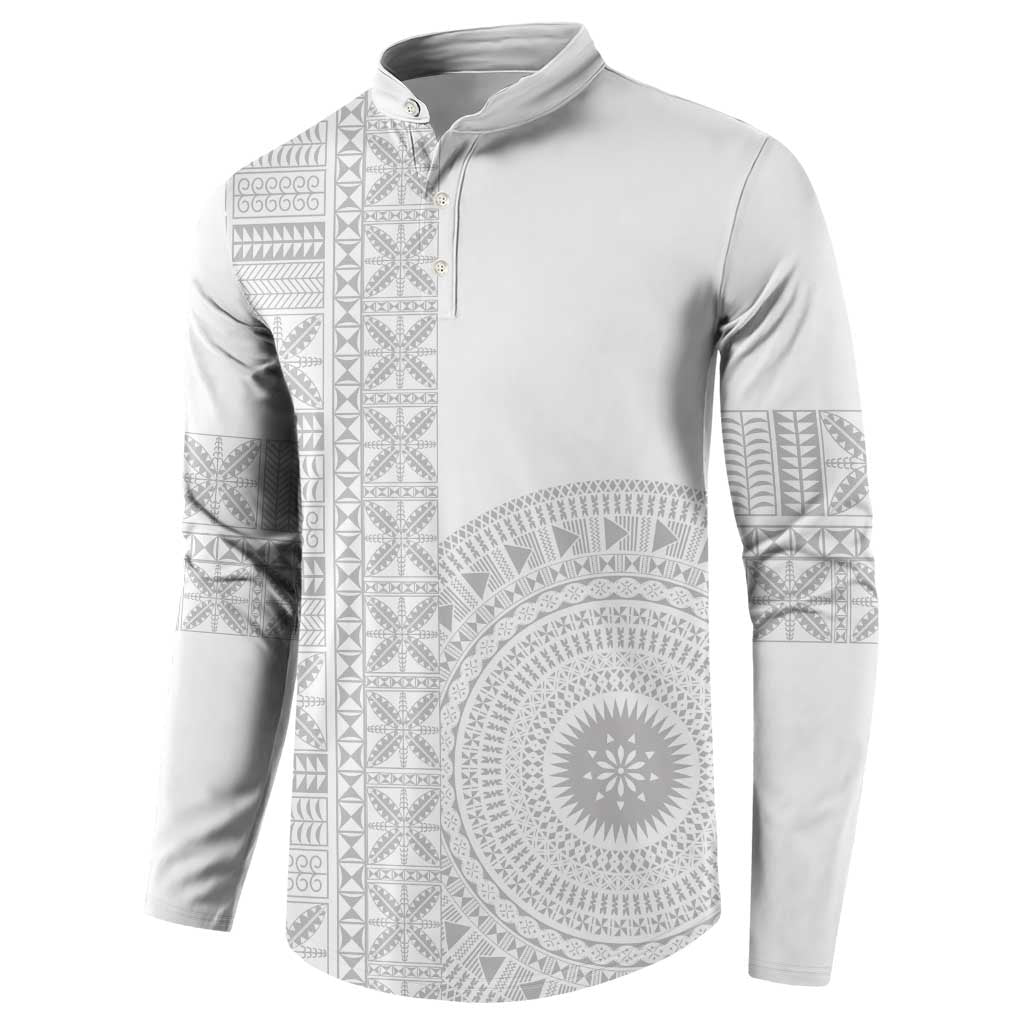 Niue White Sunday Button Sweatshirt Half Hiapo Pattern Vibes - Polynesian Pride