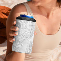 Niue White Sunday 4 in 1 Can Cooler Tumbler Half Hiapo Pattern Vibes - Polynesian Pride