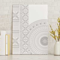 Niue White Sunday Canvas Wall Art Half Hiapo Pattern Vibes - Polynesian Pride