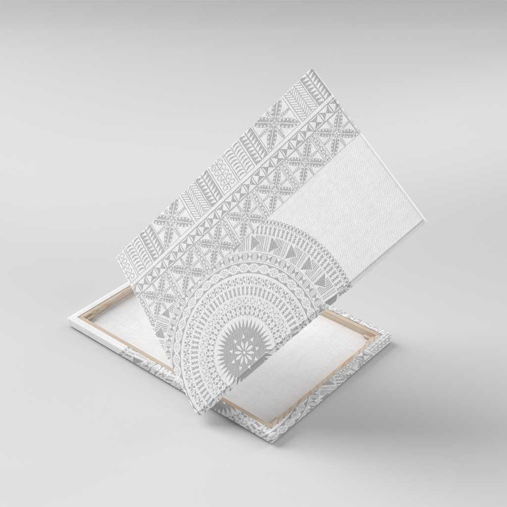 Niue White Sunday Canvas Wall Art Half Hiapo Pattern Vibes - Polynesian Pride