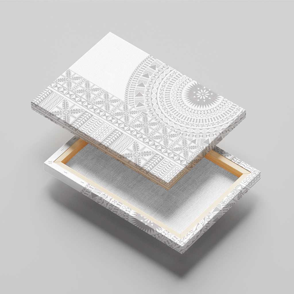 Niue White Sunday Canvas Wall Art Half Hiapo Pattern Vibes - Polynesian Pride