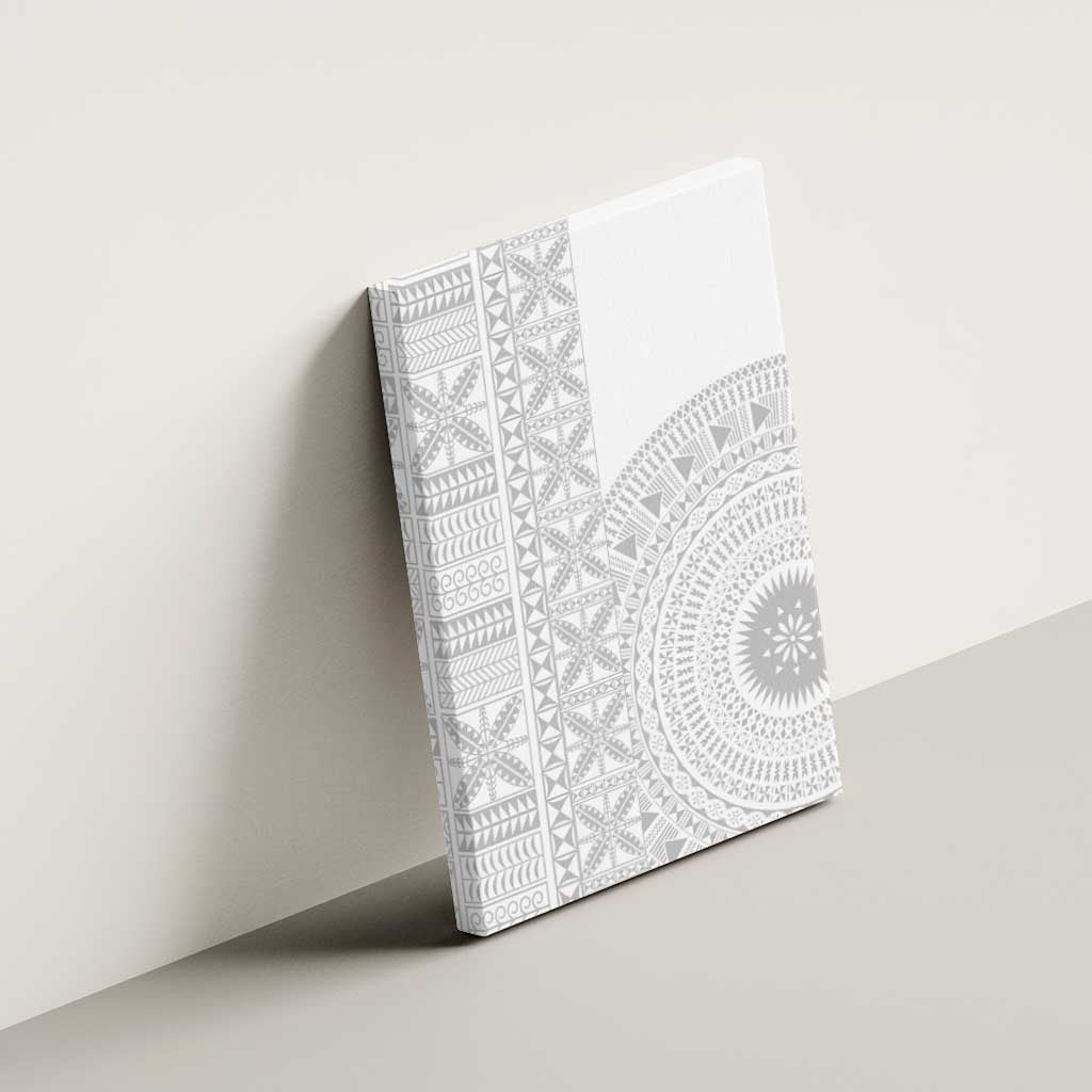 Niue White Sunday Canvas Wall Art Half Hiapo Pattern Vibes - Polynesian Pride