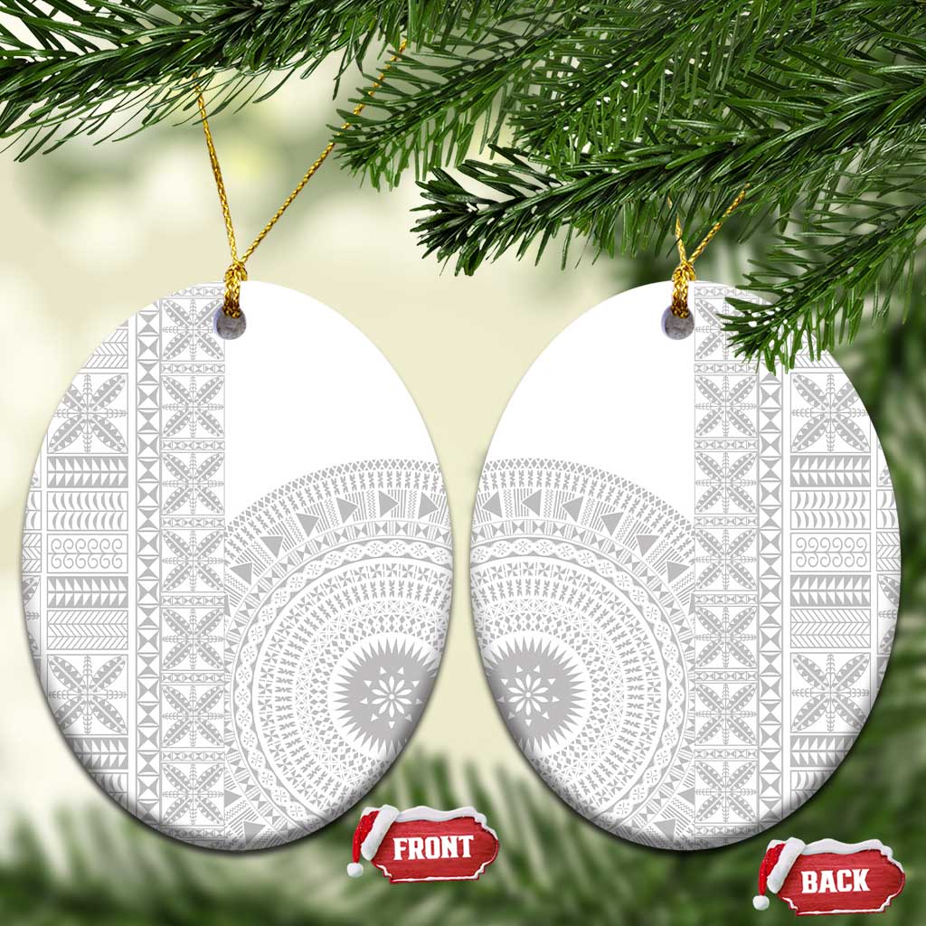 Niue White Sunday Ceramic Ornament Half Hiapo Pattern Vibes - Polynesian Pride