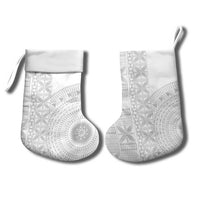 Niue White Sunday Christmas Stocking Half Hiapo Pattern Vibes - Polynesian Pride