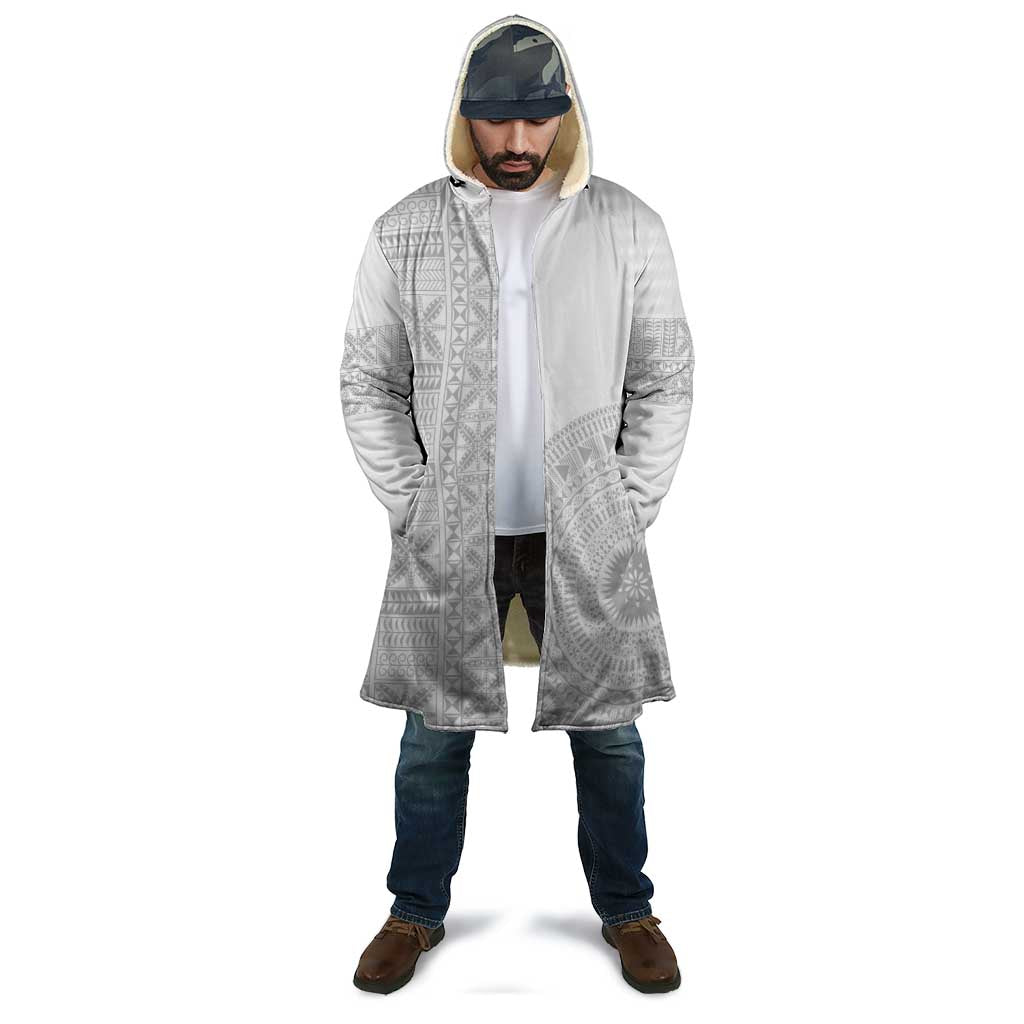 Niue White Sunday Cloak Half Hiapo Pattern Vibes - Polynesian Pride