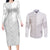 Niue White Sunday Couples Matching Long Sleeve Bodycon Dress and Long Sleeve Button Shirt Half Hiapo Pattern Vibes - Polynesian Pride