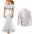 Niue White Sunday Couples Matching Mermaid Dress and Long Sleeve Button Shirt Half Hiapo Pattern Vibes - Polynesian Pride