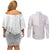 Niue White Sunday Couples Matching Off Shoulder Short Dress and Long Sleeve Button Shirt Half Hiapo Pattern Vibes - Polynesian Pride