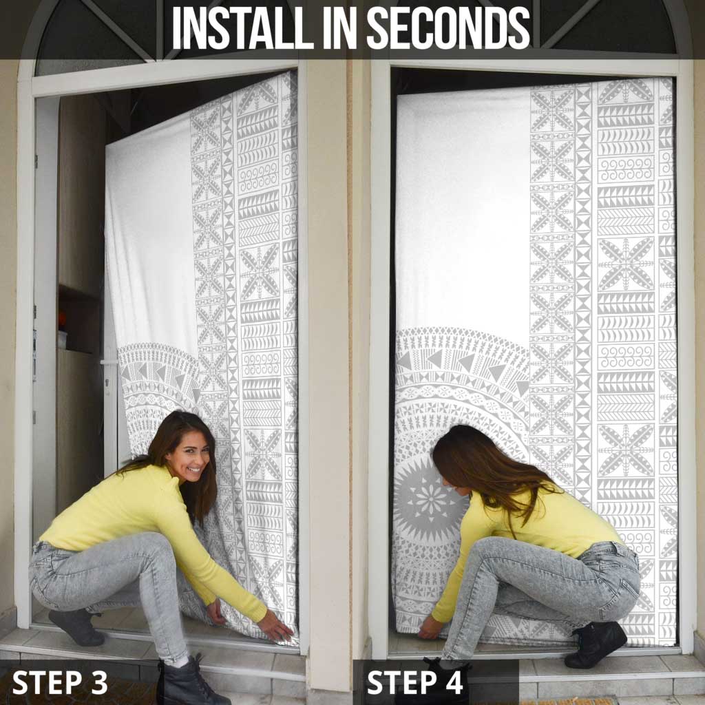 Niue White Sunday Door Cover Half Hiapo Pattern Vibes - Polynesian Pride