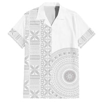 Niue White Sunday Family Matching Off The Shoulder Long Sleeve Dress and Hawaiian Shirt Half Hiapo Pattern Vibes - Polynesian Pride
