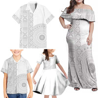 Niue White Sunday Family Matching Off Shoulder Maxi Dress and Hawaiian Shirt Half Hiapo Pattern Vibes - Polynesian Pride