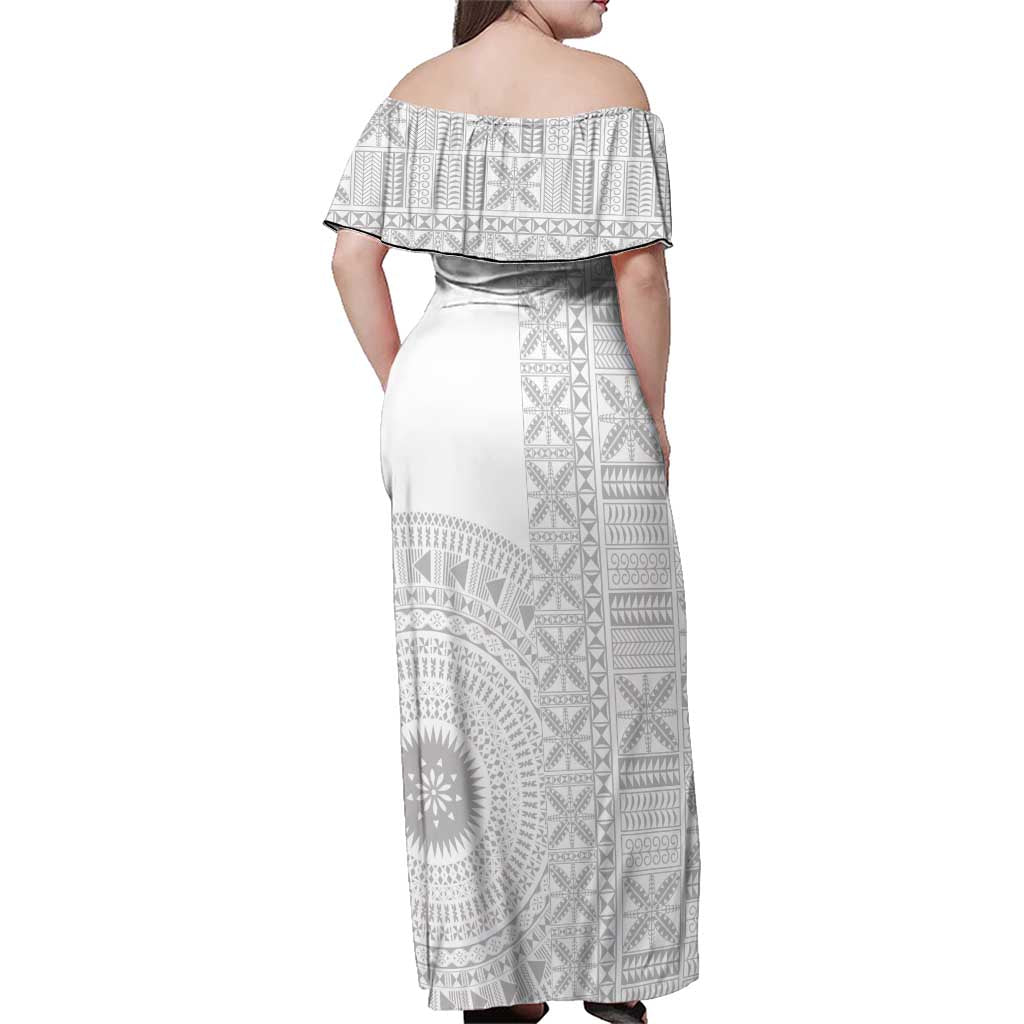 Niue White Sunday Family Matching Off Shoulder Maxi Dress and Hawaiian Shirt Half Hiapo Pattern Vibes - Polynesian Pride