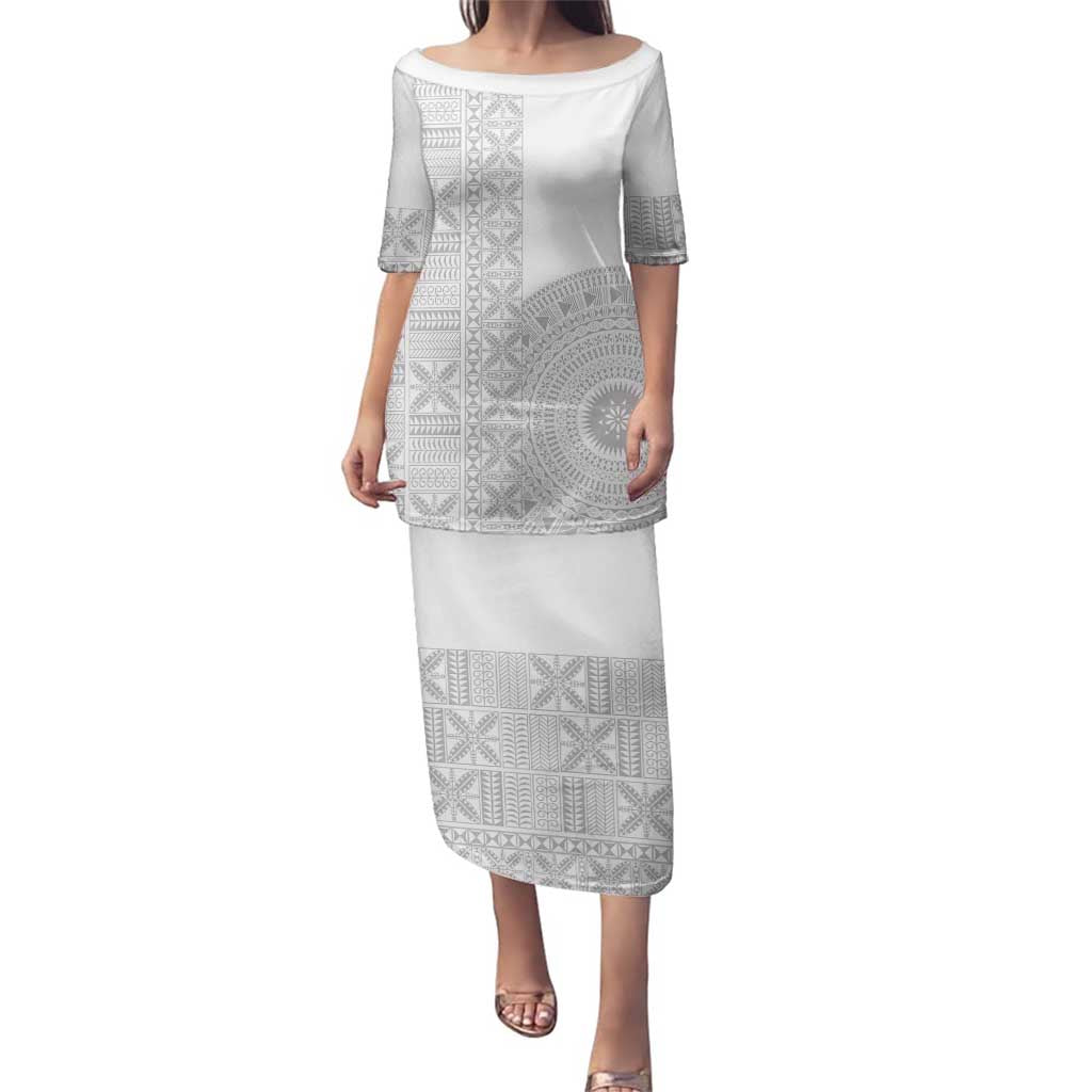 Niue White Sunday Family Matching Puletasi and Hawaiian Shirt Half Hiapo Pattern Vibes - Polynesian Pride