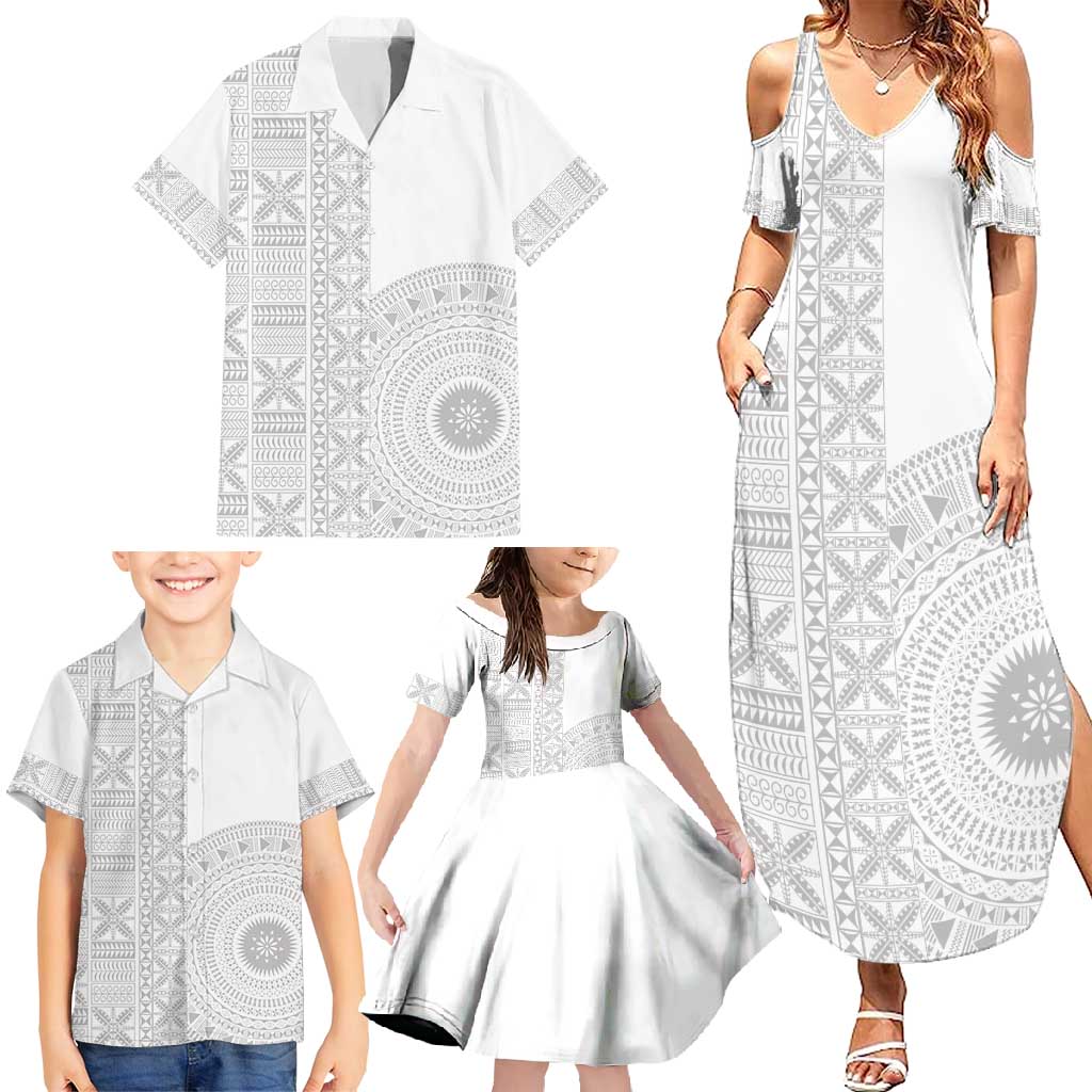 Niue White Sunday Family Matching Summer Maxi Dress and Hawaiian Shirt Half Hiapo Pattern Vibes - Polynesian Pride