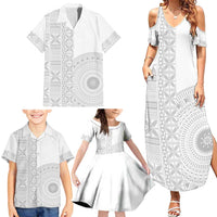 Niue White Sunday Family Matching Summer Maxi Dress and Hawaiian Shirt Half Hiapo Pattern Vibes - Polynesian Pride