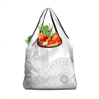 Niue White Sunday Grocery Bag Half Hiapo Pattern Vibes - Polynesian Pride