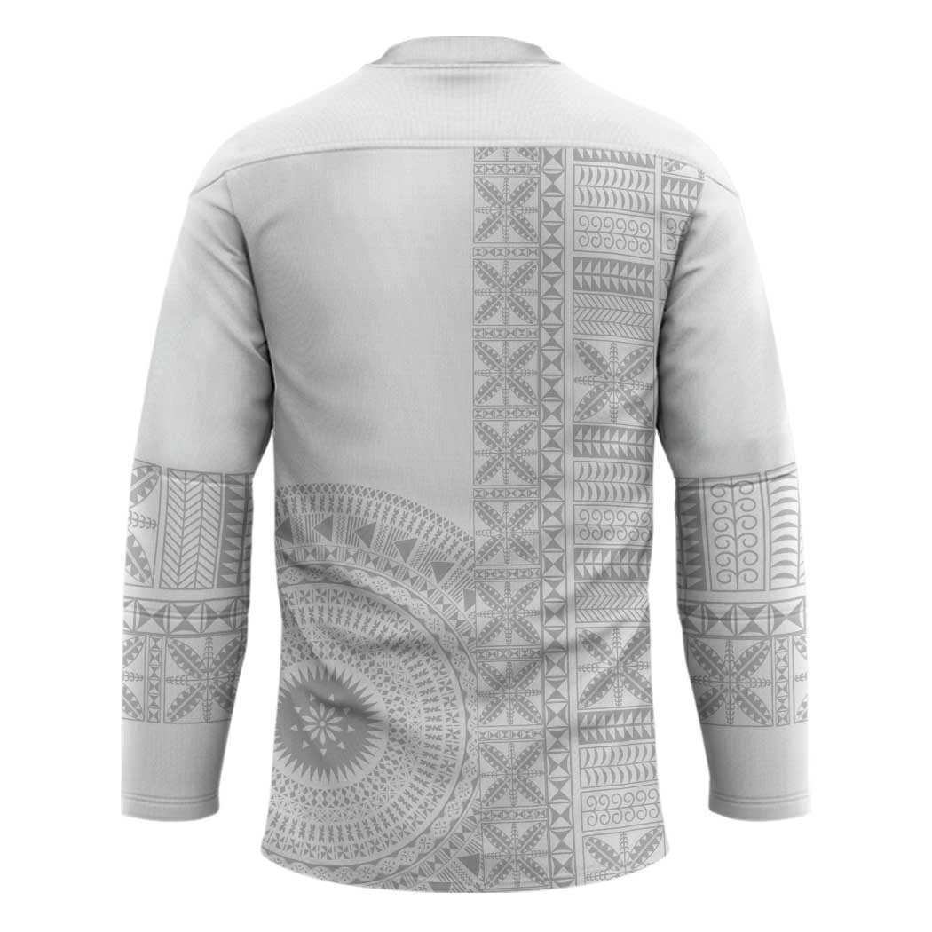 Niue White Sunday Hockey Jersey Half Hiapo Pattern Vibes - Polynesian Pride