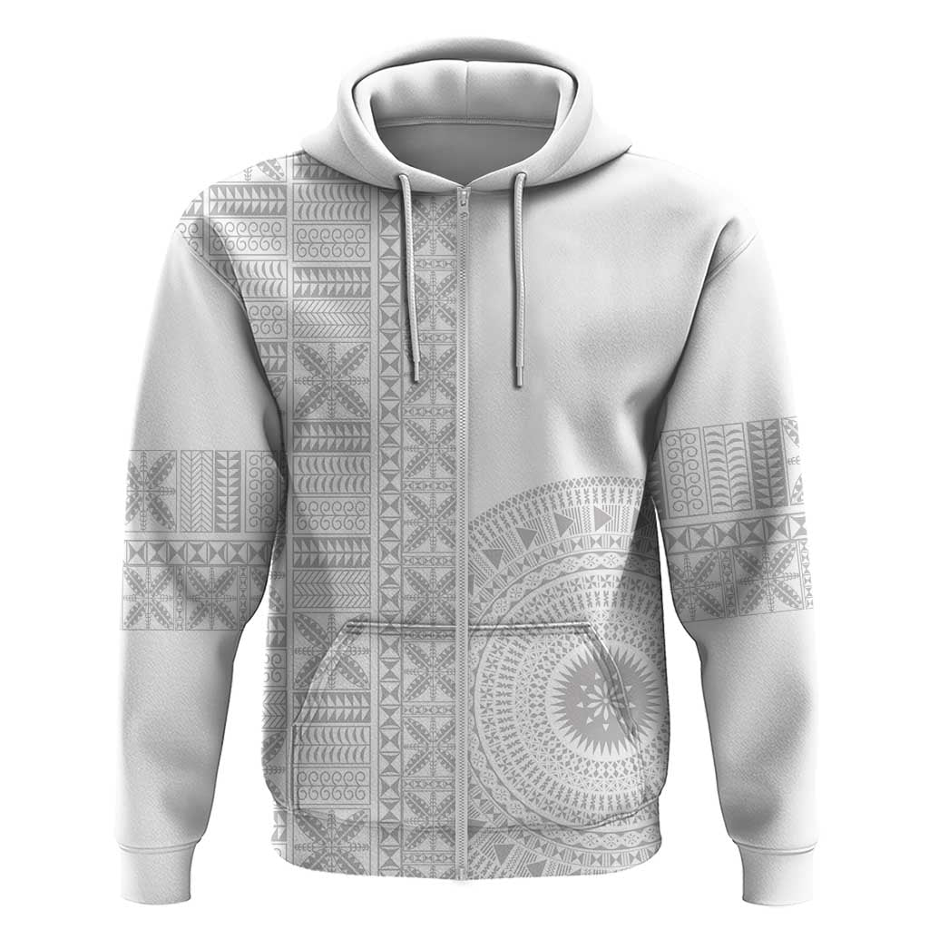 Niue White Sunday Hoodie Half Hiapo Pattern Vibes - Polynesian Pride