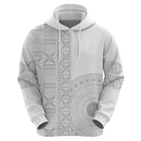 Niue White Sunday Hoodie Half Hiapo Pattern Vibes - Polynesian Pride
