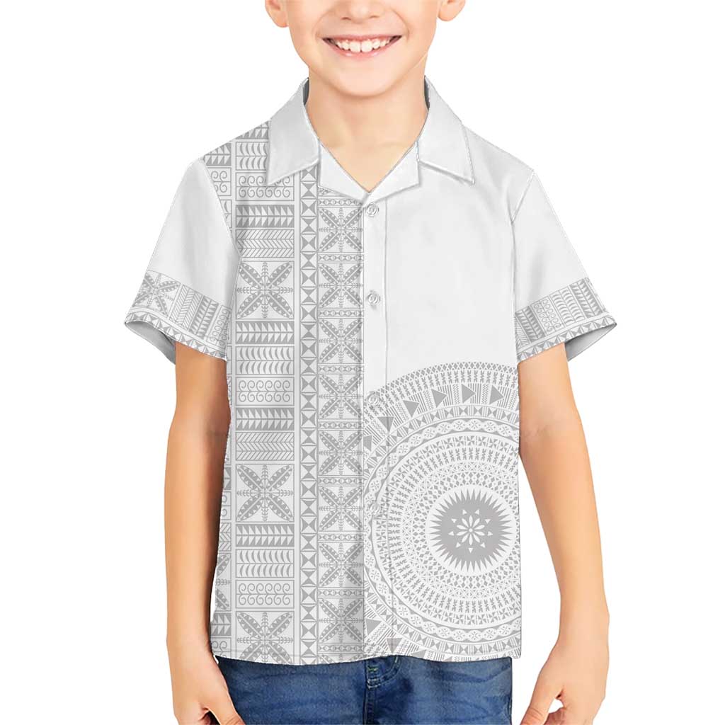 Niue White Sunday Kid Hawaiian Shirt Half Hiapo Pattern Vibes - Polynesian Pride