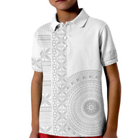 Niue White Sunday Kid Polo Shirt Half Hiapo Pattern Vibes - Polynesian Pride