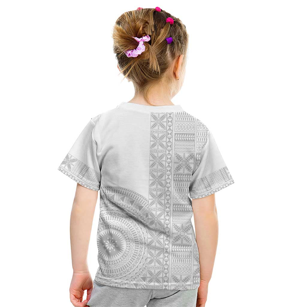 Niue White Sunday Kid T Shirt Half Hiapo Pattern Vibes - Polynesian Pride