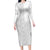Niue White Sunday Long Sleeve Bodycon Dress Half Hiapo Pattern Vibes - Polynesian Pride