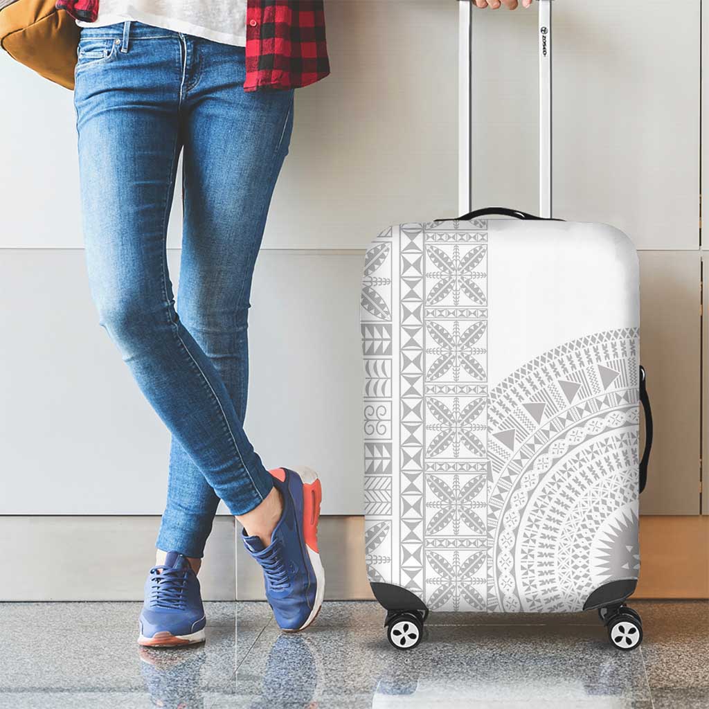 Niue White Sunday Luggage Cover Half Hiapo Pattern Vibes - Polynesian Pride