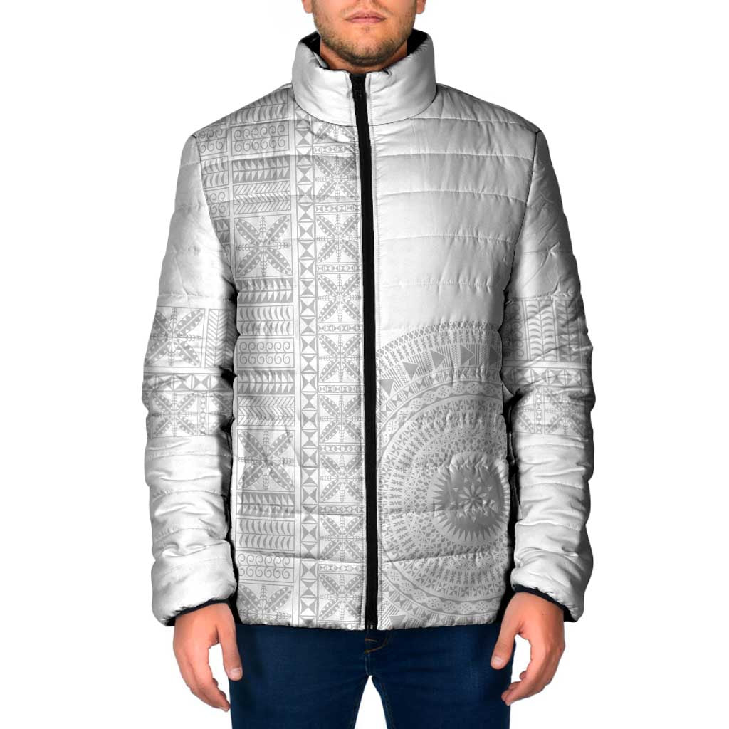 Niue White Sunday Padded Jacket Half Hiapo Pattern Vibes - Polynesian Pride