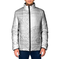 Niue White Sunday Padded Jacket Half Hiapo Pattern Vibes - Polynesian Pride