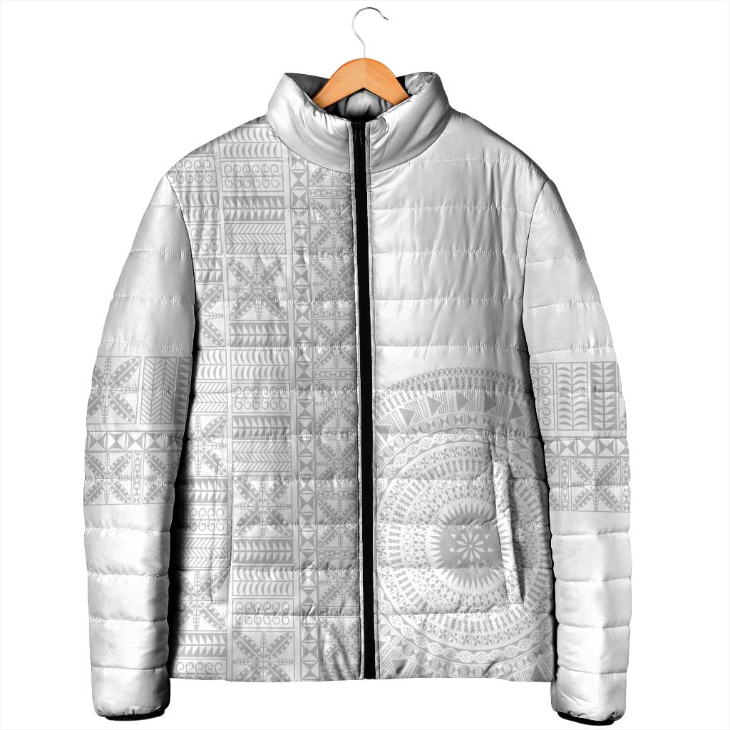 Niue White Sunday Padded Jacket Half Hiapo Pattern Vibes - Polynesian Pride