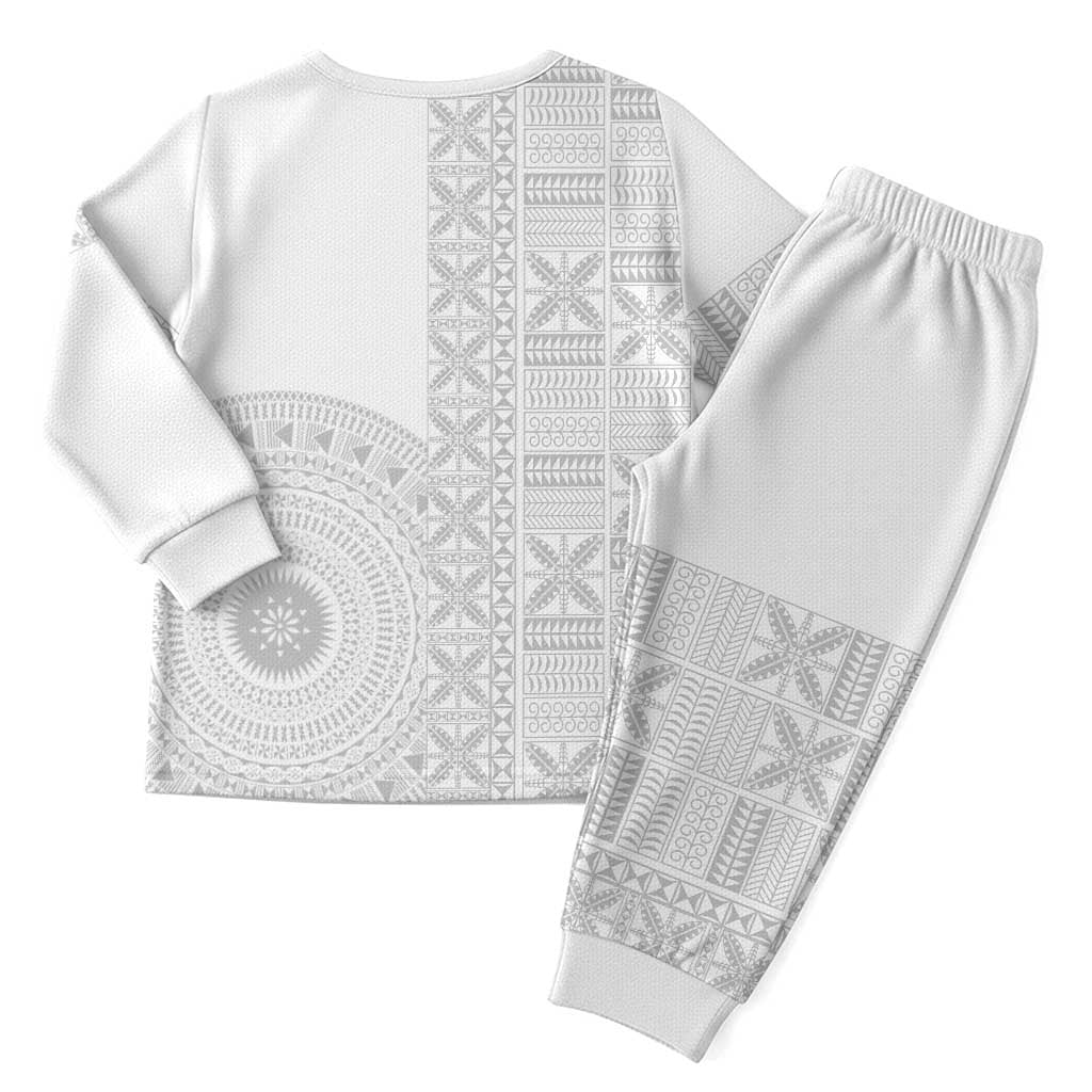 Niue White Sunday Christmas Pajama Set Half Hiapo Pattern Vibes - Polynesian Pride