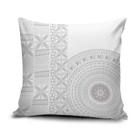 Niue White Sunday Pillow Cover Half Hiapo Pattern Vibes - Polynesian Pride