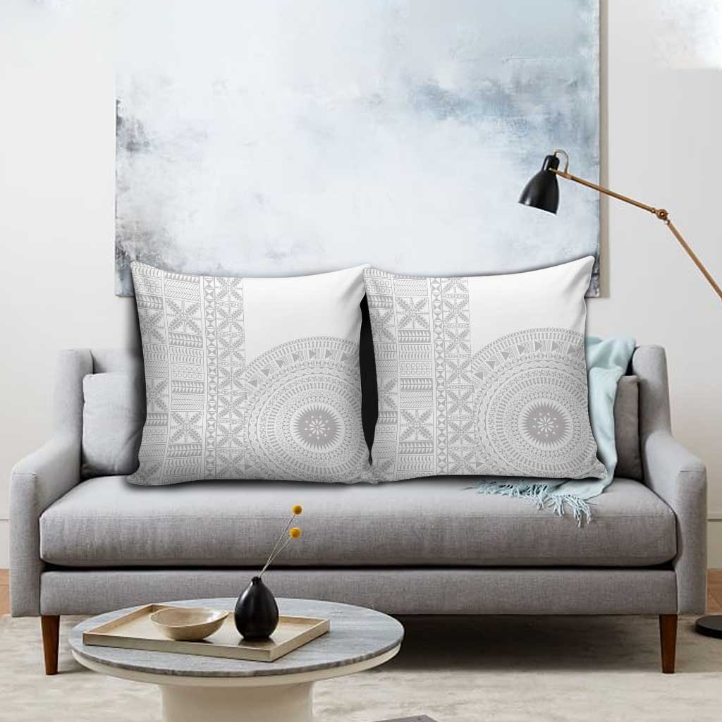 Niue White Sunday Pillow Cover Half Hiapo Pattern Vibes - Polynesian Pride