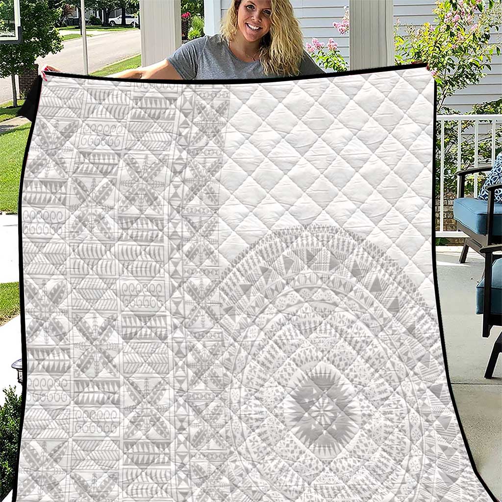 Niue White Sunday Quilt Half Hiapo Pattern Vibes - Polynesian Pride