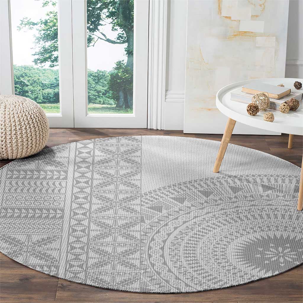 Niue White Sunday Round Carpet Half Hiapo Pattern Vibes - Polynesian Pride