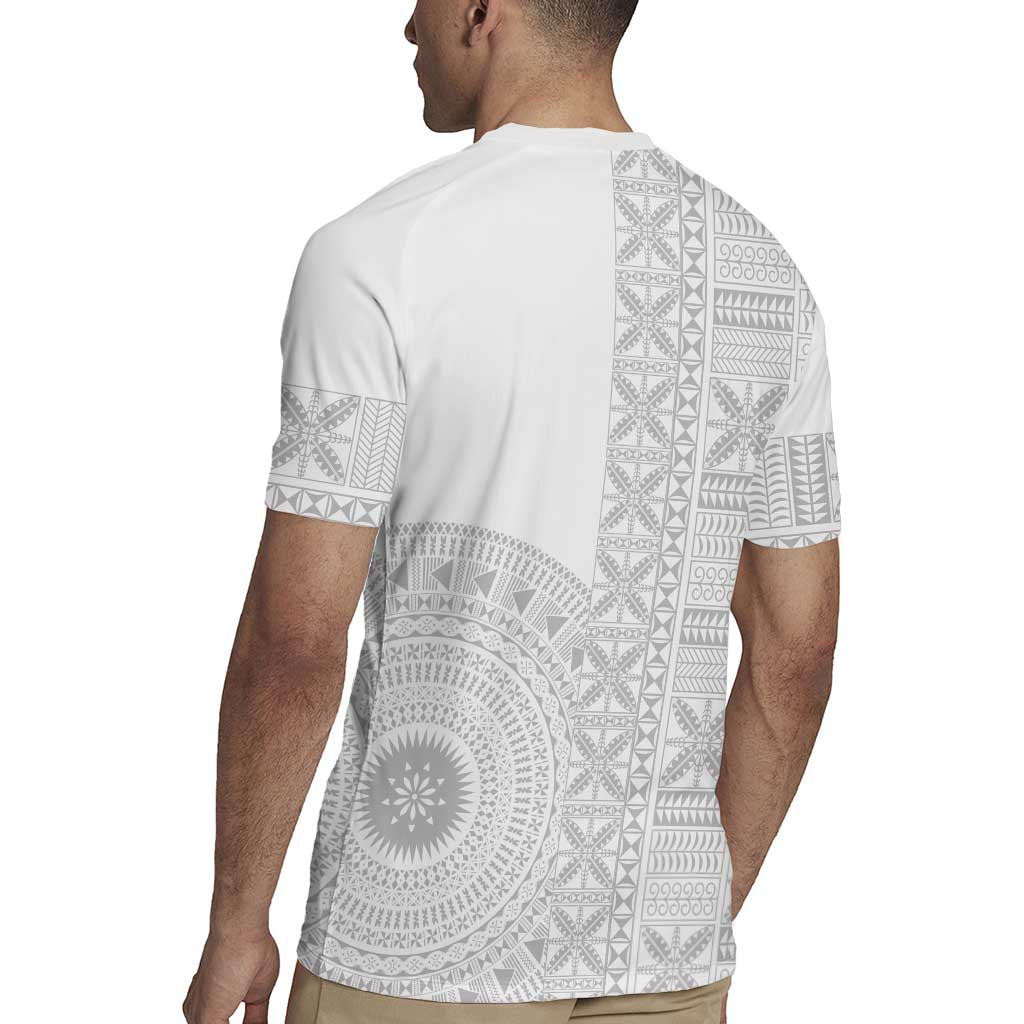 Niue White Sunday Rugby Jersey Half Hiapo Pattern Vibes - Polynesian Pride