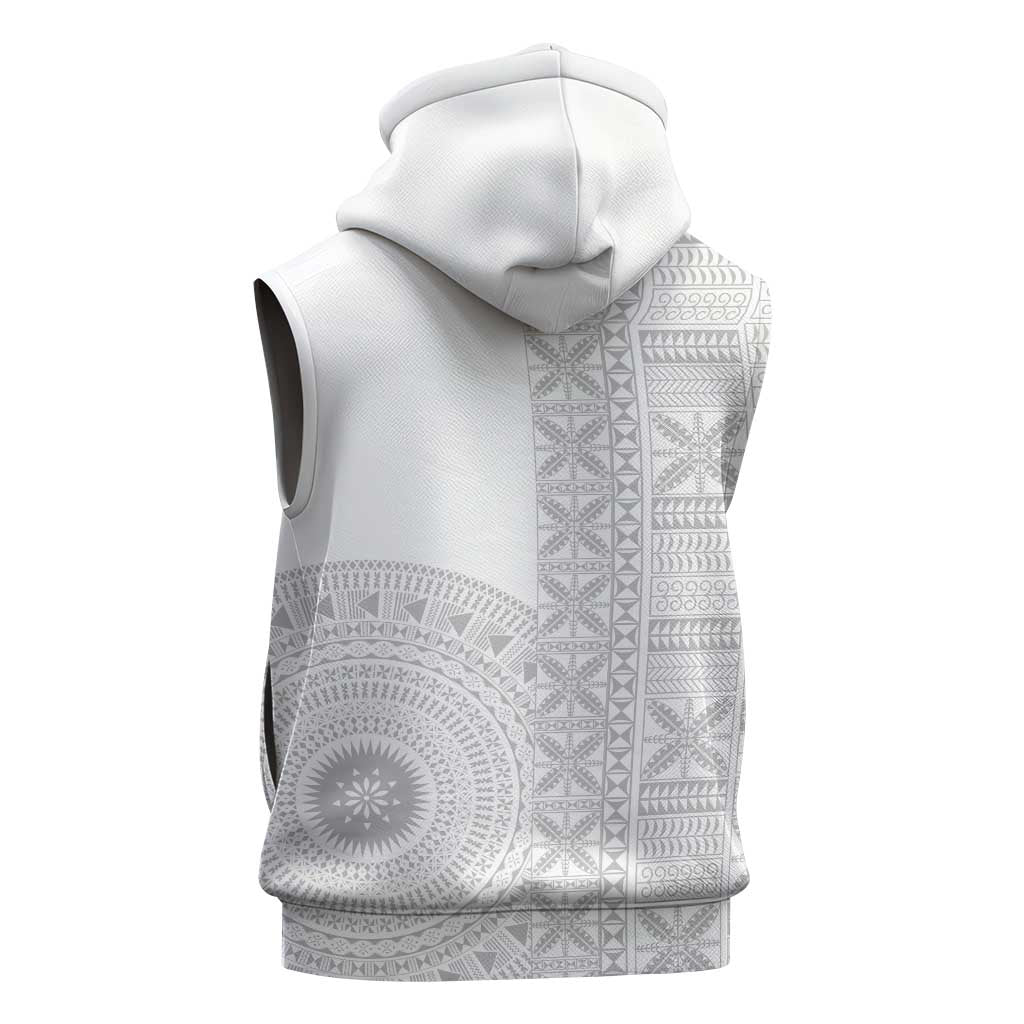 Niue White Sunday Sleeveless Hoodie Half Hiapo Pattern Vibes - Polynesian Pride