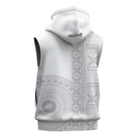 Niue White Sunday Sleeveless Hoodie Half Hiapo Pattern Vibes - Polynesian Pride