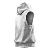Niue White Sunday Sleeveless Hoodie Half Hiapo Pattern Vibes - Polynesian Pride