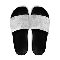 Niue White Sunday Slide Sandals Half Hiapo Pattern Vibes - Polynesian Pride