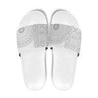 Niue White Sunday Slide Sandals Half Hiapo Pattern Vibes - Polynesian Pride