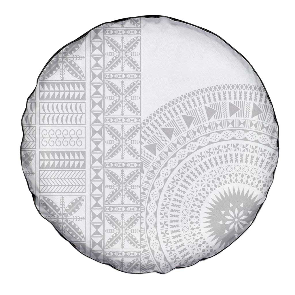 Niue White Sunday Spare Tire Cover Half Hiapo Pattern Vibes - Polynesian Pride
