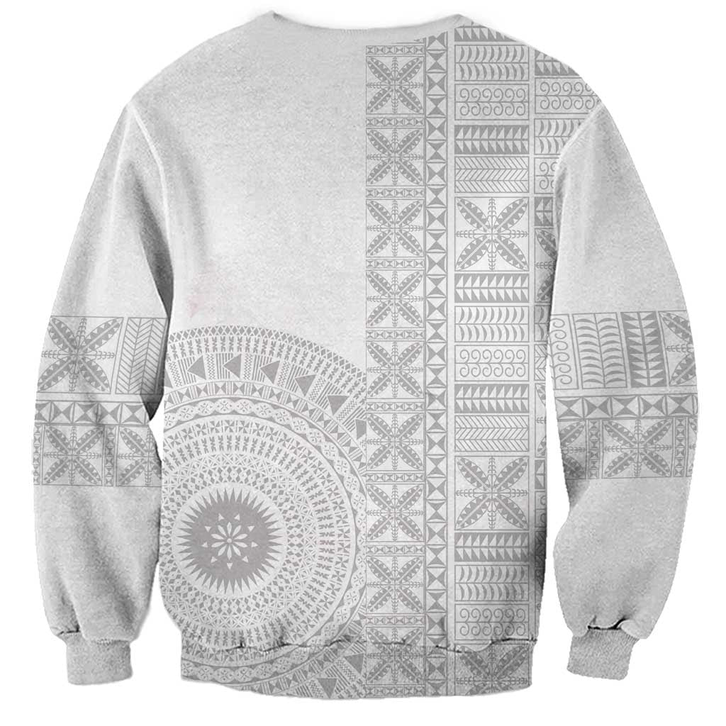 Niue White Sunday Sweatshirt Half Hiapo Pattern Vibes - Polynesian Pride