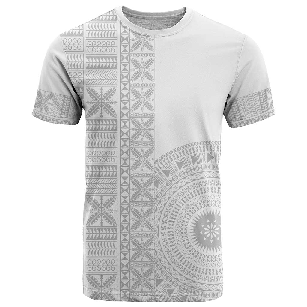 Niue White Sunday T Shirt Half Hiapo Pattern Vibes - Polynesian Pride