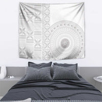 Niue White Sunday Tapestry Half Hiapo Pattern Vibes - Polynesian Pride
