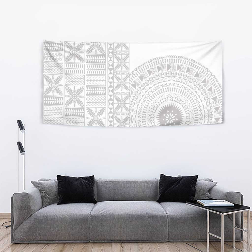 Niue White Sunday Tapestry Half Hiapo Pattern Vibes - Polynesian Pride