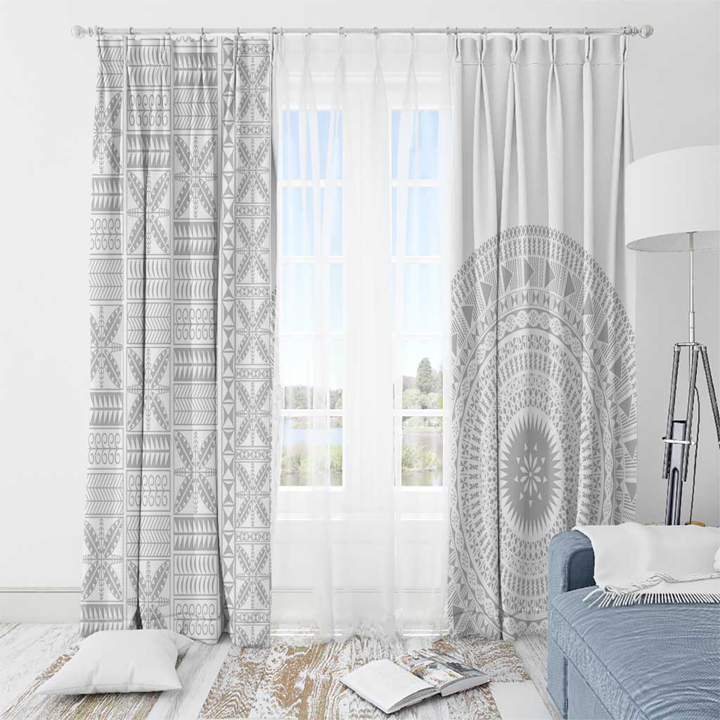Niue White Sunday Window Curtain Half Hiapo Pattern Vibes - Polynesian Pride