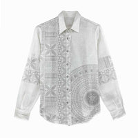 Niue White Sunday Women Casual Shirt Half Hiapo Pattern Vibes - Polynesian Pride
