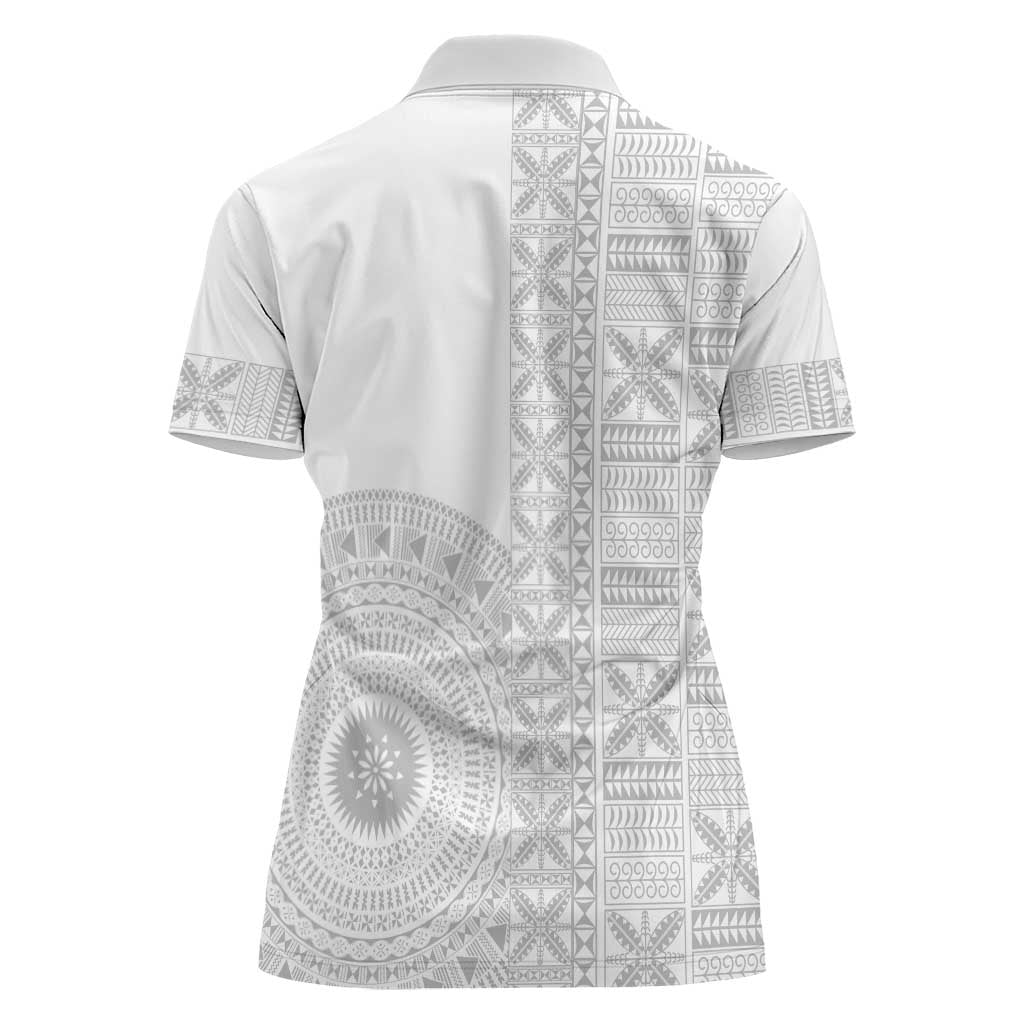 Niue White Sunday Women Polo Shirt Half Hiapo Pattern Vibes - Polynesian Pride